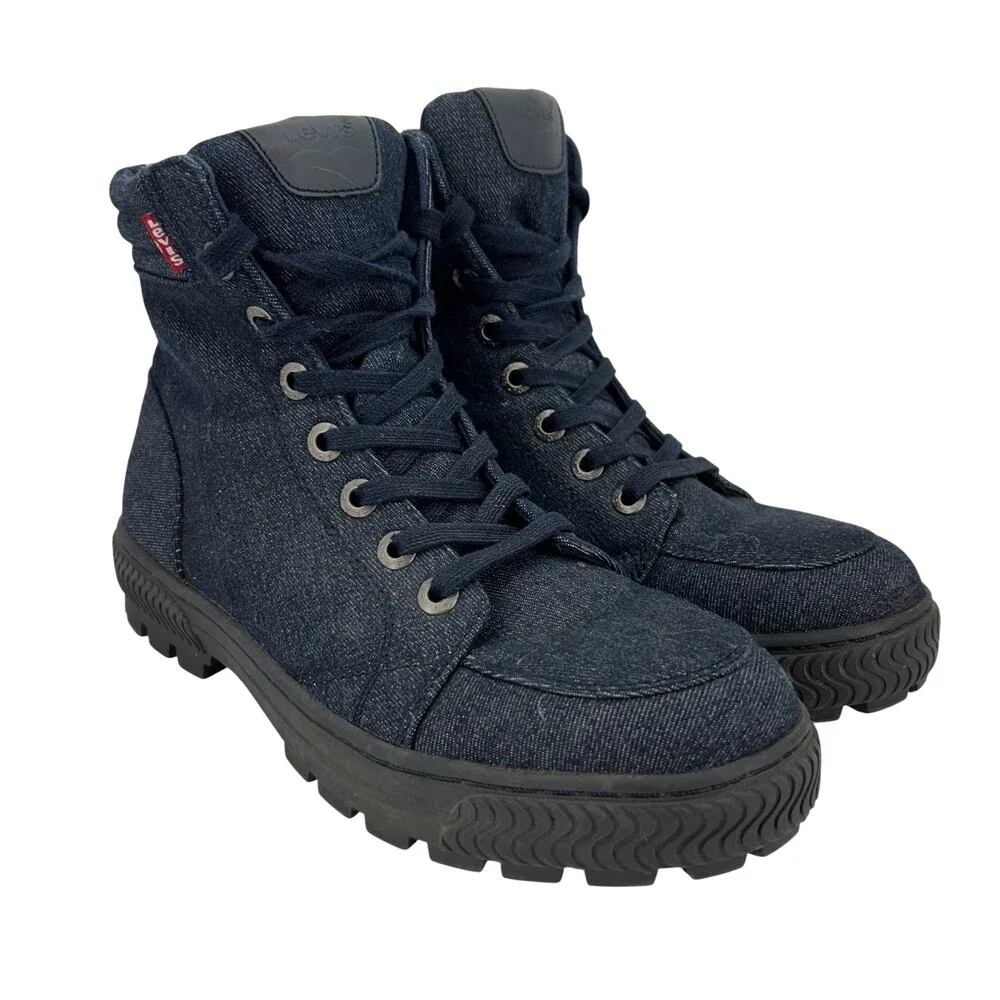 Levis Boots Mens Size 7 Blue Denim Combat Lace Up Ankle Casual Rugged Sole